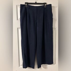 Cato Linen Blend Hi-Rise Wide Leg Cropped Pants With Pockets Women’s 14 Navy